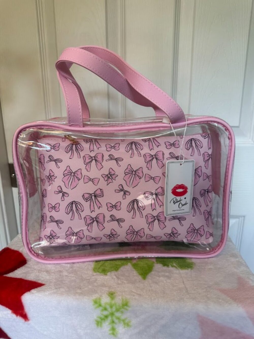 Pink Clear Tote with Bow-Print Pouch